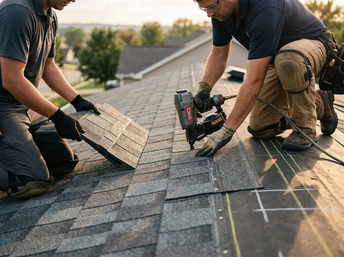 Professional roofer working on a residential roof in Colchester